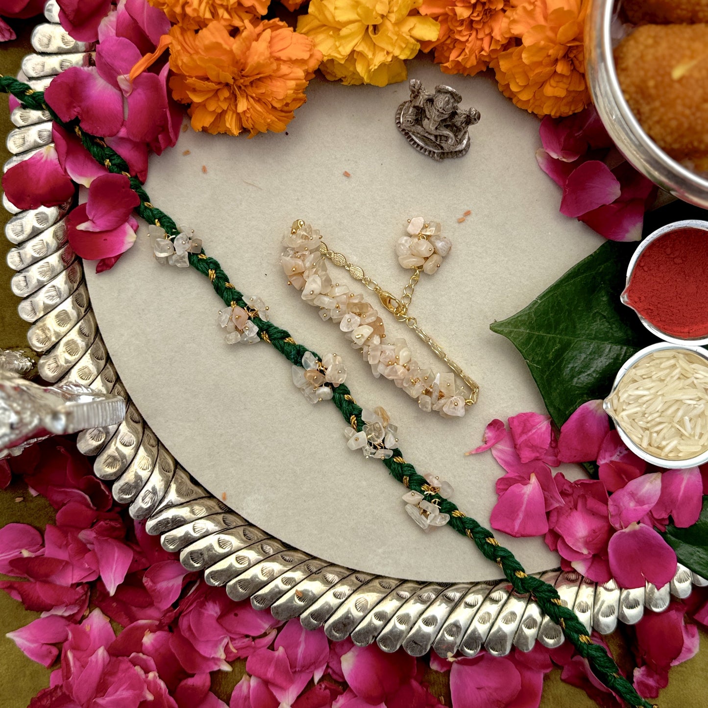 White Moonstone Rakhi Pair