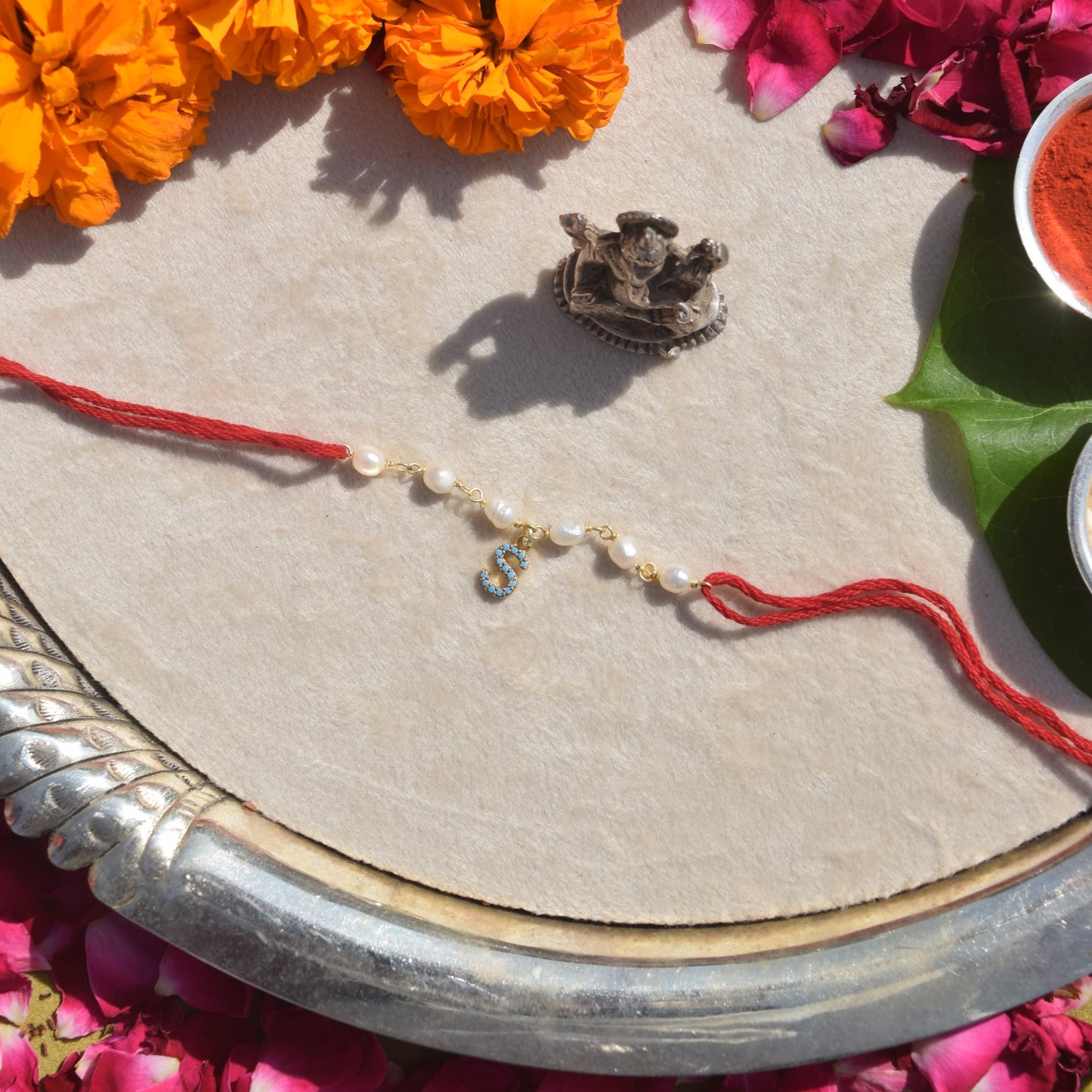 Natural Turquoise Alphabet Rakhi for Brother