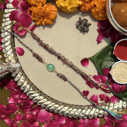 Pink Tourmaline & Rice Pearls Rakhi Pair