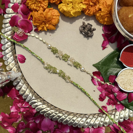 Peridot, Crystal & Signity Pearls Rakhi Pair