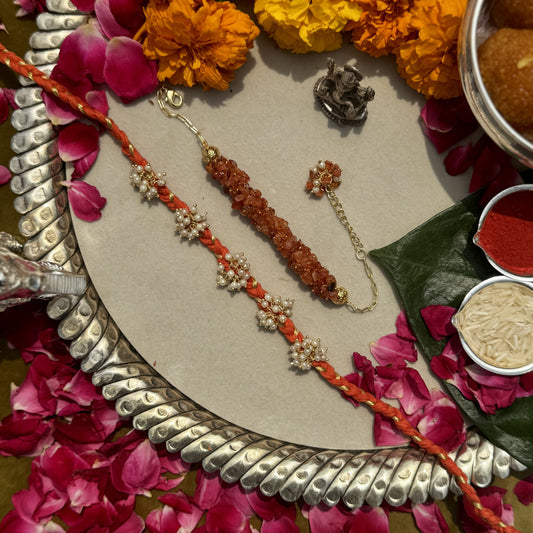 Carnelian & Signity Pearl Rakhi Pair
