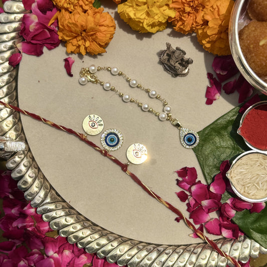 Evil Eye Charm & Signity Pearls Rakhi Pair