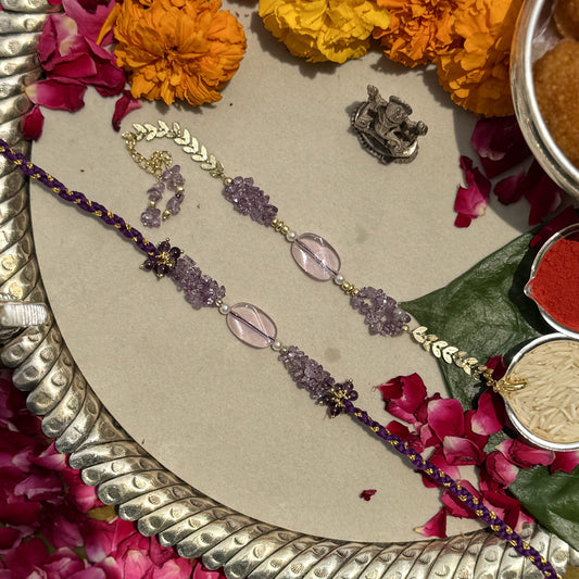 Amethyst & Pink Quartz Rakhi Pair