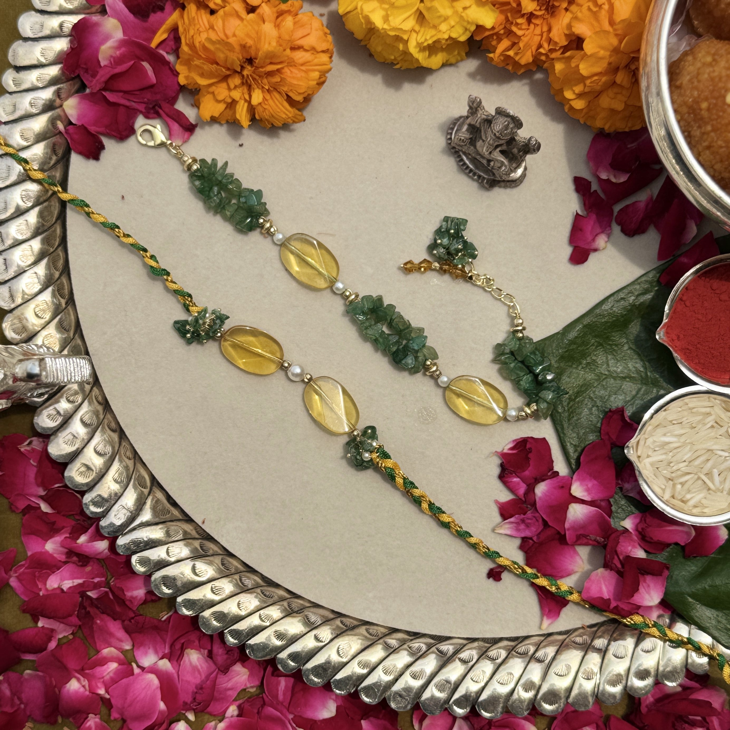 Green Aventurine, Signity Pearl & Yellow Quartz Bracelet