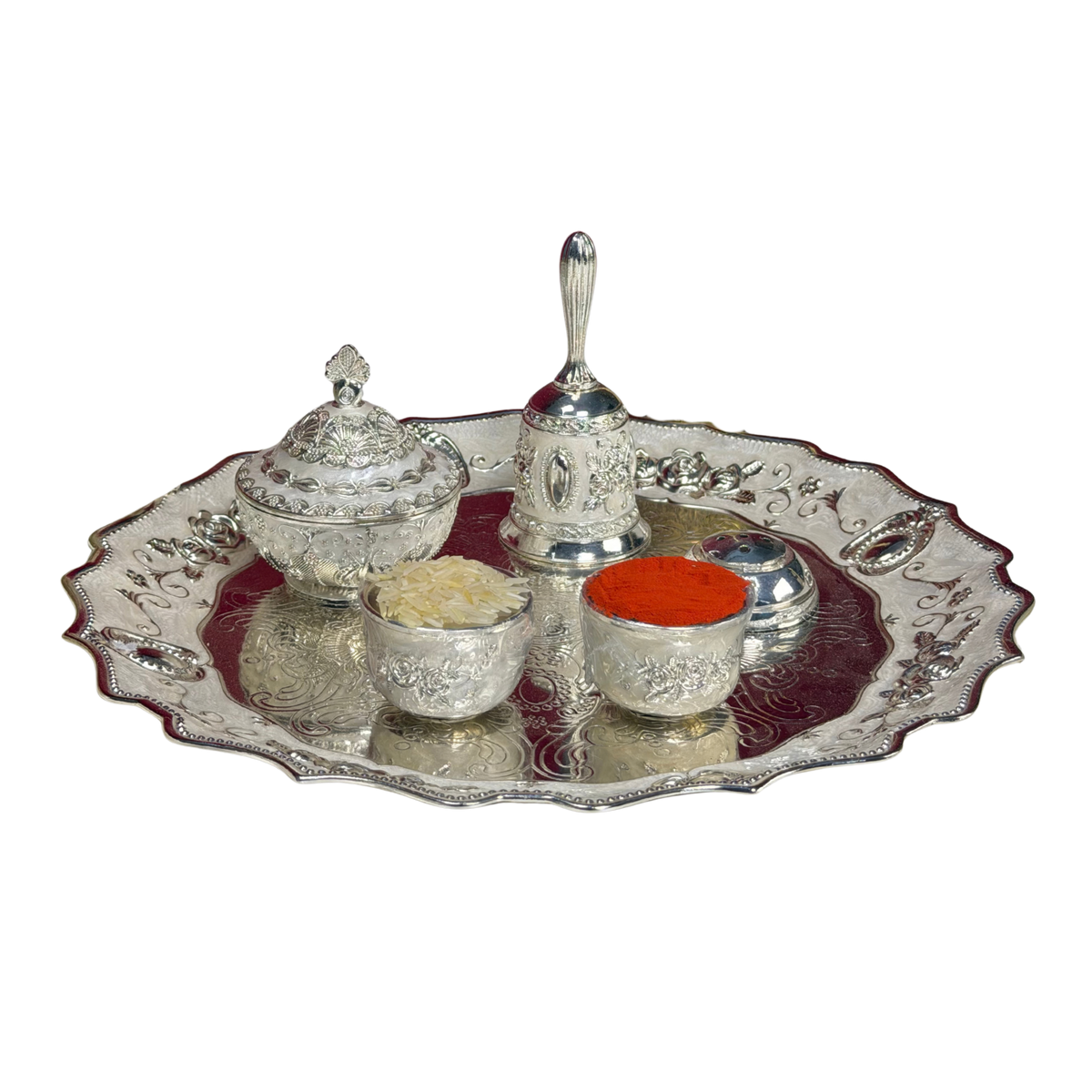 The Sacred Aura Silver-Plated Pooja Thali Set