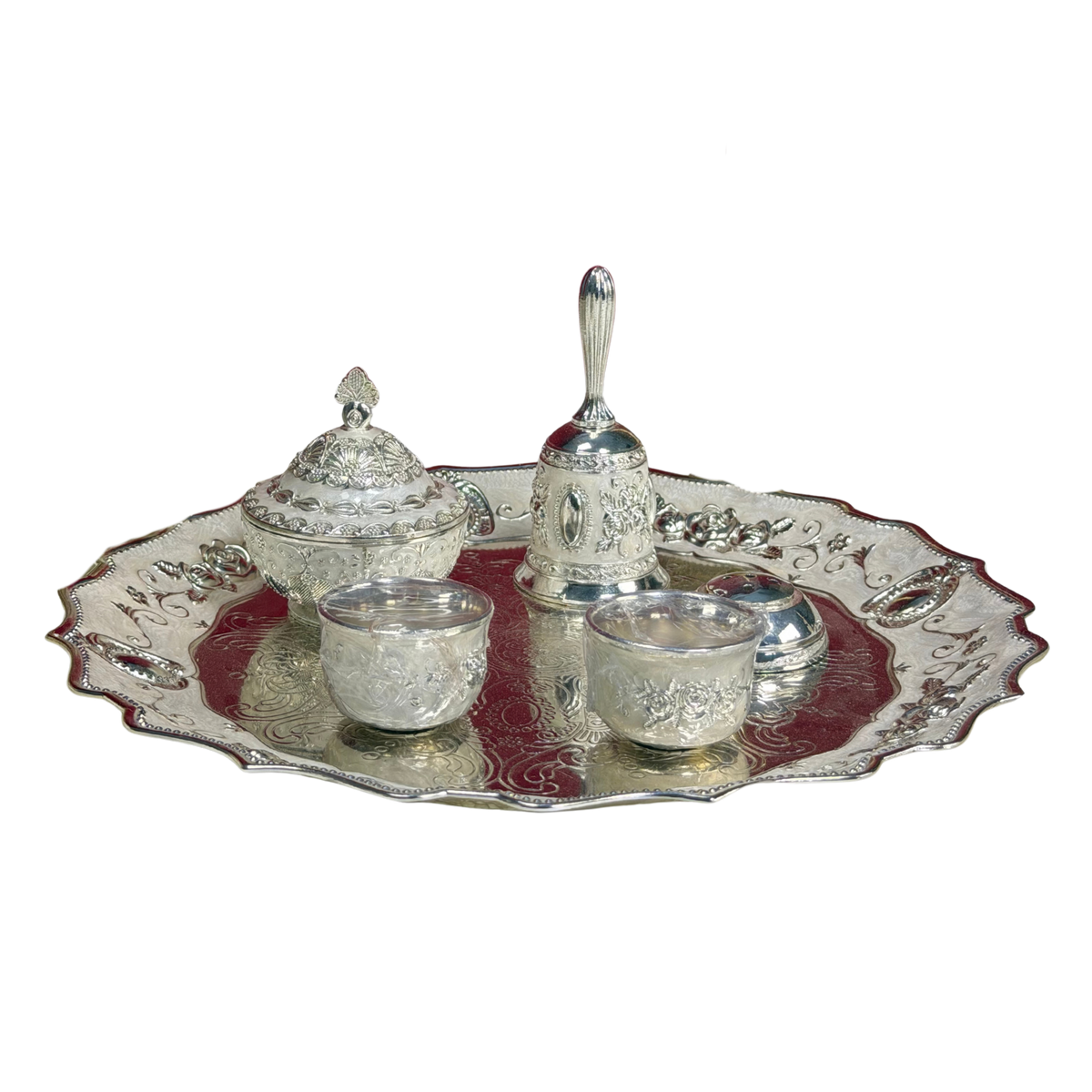 The Sacred Aura Silver-Plated Pooja Thali Set