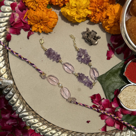 Amethyst & Pink Quartz Rakhi Pair