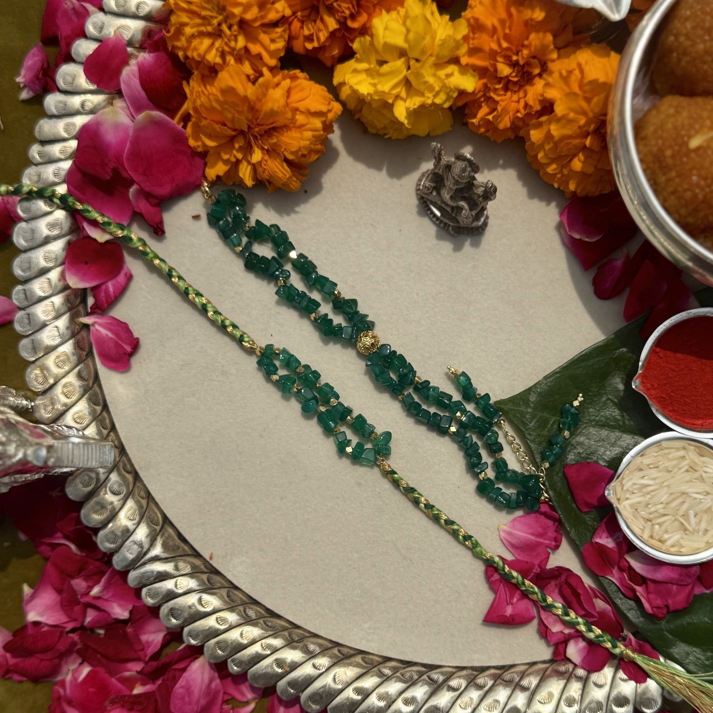 Green Onyx Rakhi Pair
