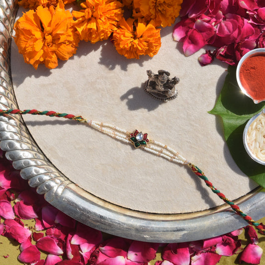 Signity Pearls & Citrine Kundan Rakhi for Brother