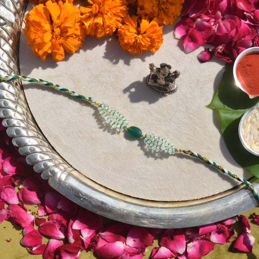 Green Onyx & Crystal Rakhi for Brother