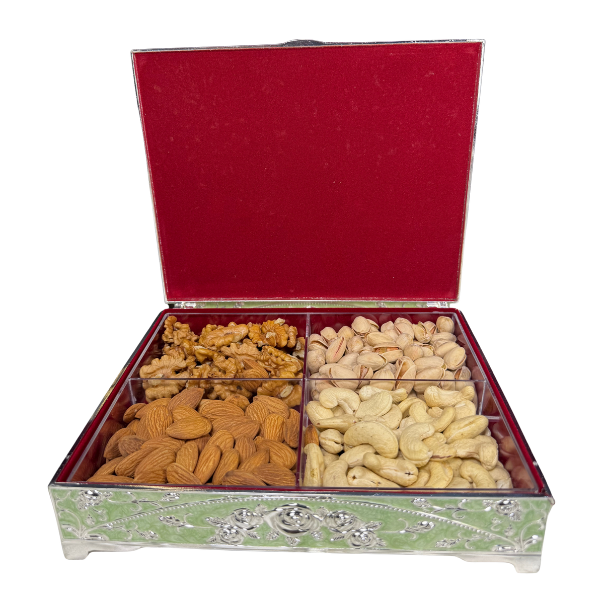 The Serene Silver-Plated Artisan Dry Fruit Box