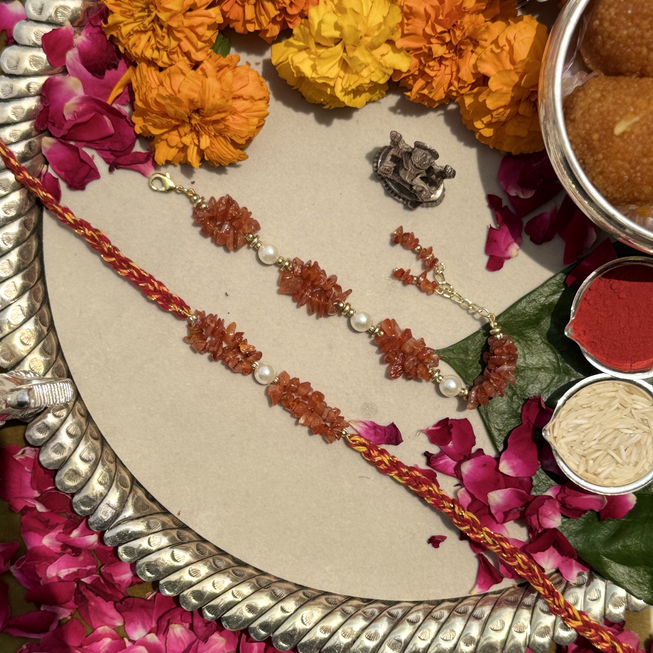 Carnelian & Signity Pearls Bracelet