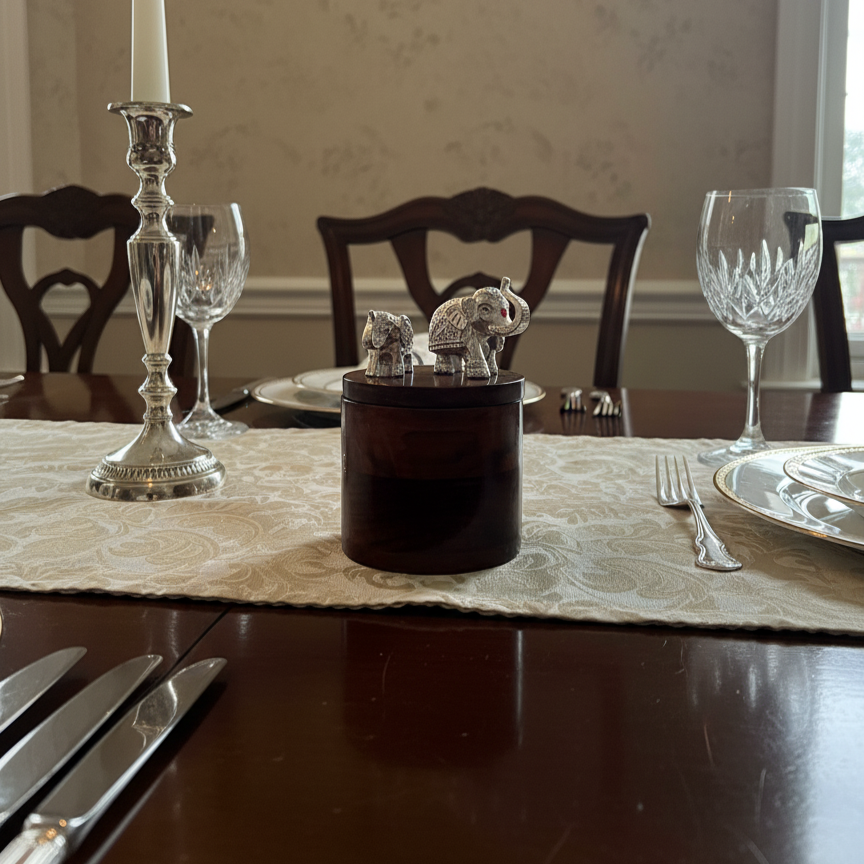 Timber & Shine: Contemporary Silver Plated Elephant Container