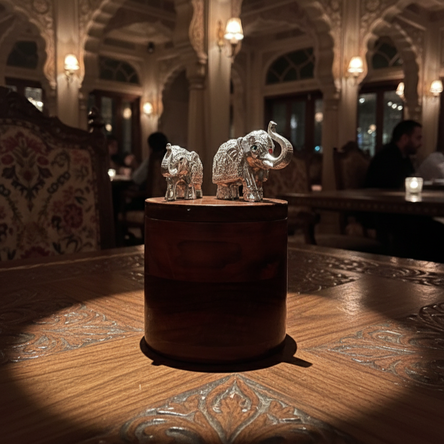 Timber & Shine: Contemporary Silver Plated Elephant Container