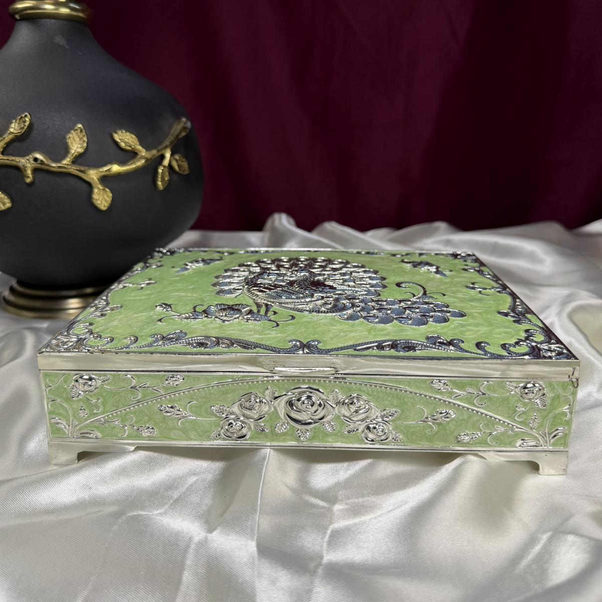 The Serene Silver-Plated Artisan Dry Fruit Box