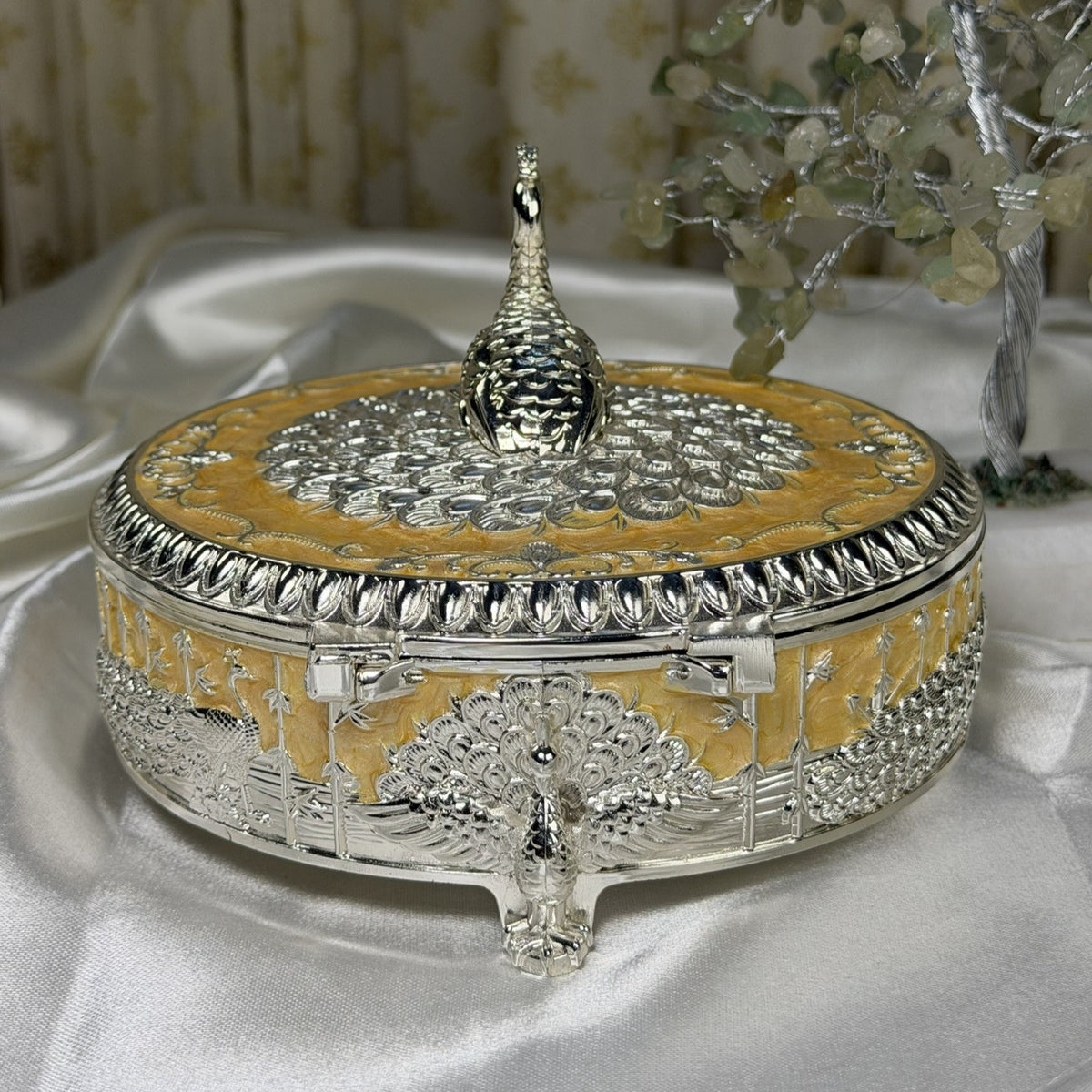 The Imperial Peacock: Pastel Silver Dry Fruit Box