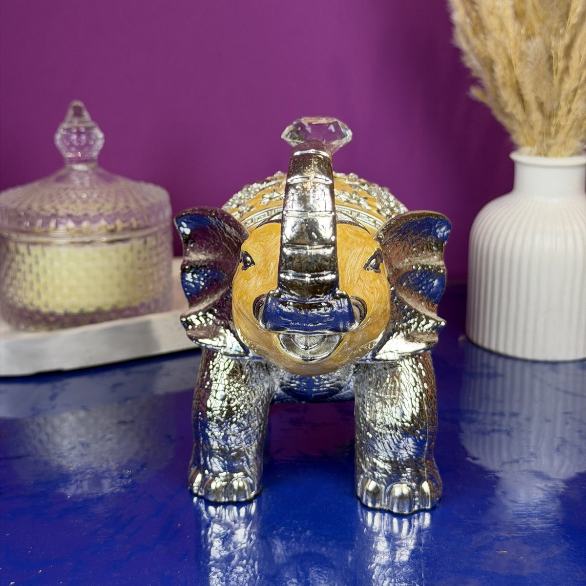 Royal Elephant Silver-Plated Dry Fruit Box in Soft Pastels